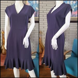 Navy Blue Ruffle Hem Drop Sleeve Sheath Dress By Max Mara Small-Med